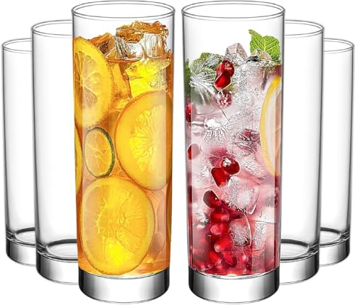 NORDIC SCHILLER Highball Glasses Set of 6 360ml 100% Lead Free Cocktail Glasses, Hiball Glass, Tall Water Drinking Glass, Tall Tumbler