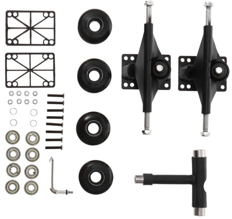 ROMISBABA Set Completo Accessori Ponte Skateboard Doppia Coda Ruote PU Camion in Alluminio Nero e Chiave Installazione Kit Professionale per Riparazione e Sostituzione Skate Resistente e