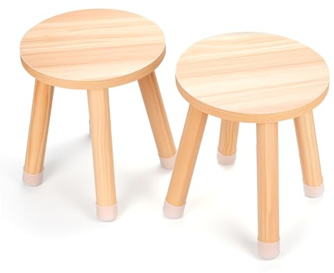 Wooden Step Stool for Kids, Solid Kids Chairs Perfect Matched Sensory Table，10 Inch Multi-Purpose Toddlers Plant Stool(Natural, 2 Pack)