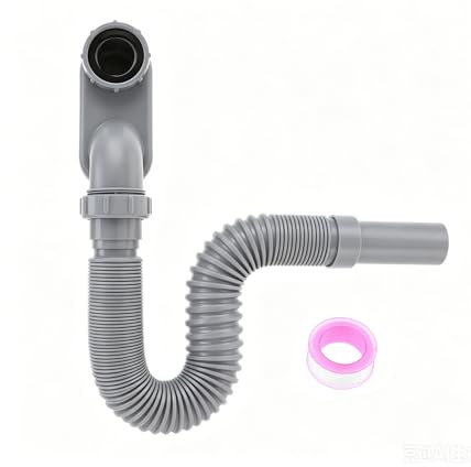 DRELD G1-1/2 Flexible P-Trap, Low Profile Bathtub Shower Drain Pipe | Durable Plumbing with Sealing Gaskets for Freestanding Tubs & RVs, ABS Material Sink Hose (Gray)