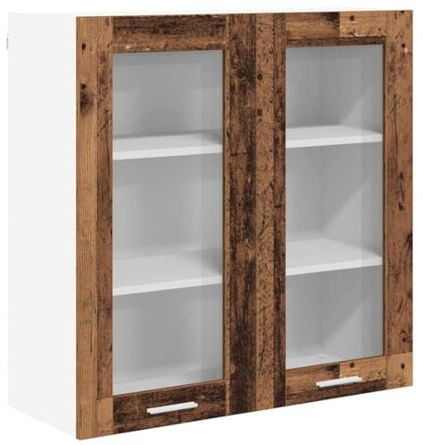 Mhdvray Hängeschrank Küche Altholz-Optik 80x31x80 cm, Küchenschrank Oberschrank aus Holzwerkstoff mit Glastüren, Wandschrank Küchenoberschrank modern für Geschirr und Vorräte
