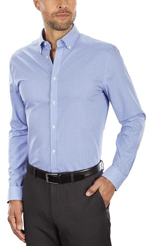 Tommy Hilfiger Men's Dress Shirt Slim Fit Non Iron Gingham, English Blue, 15.5 Neck 34-35 Sleeve