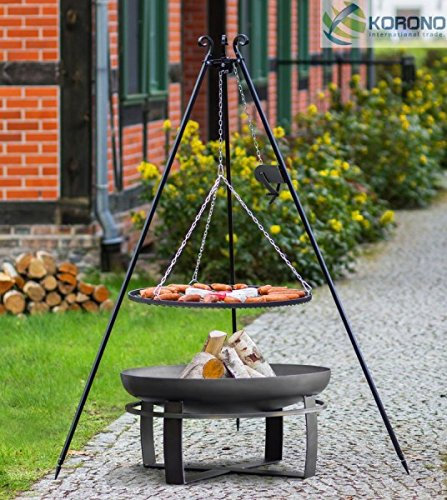 korono 2 en 1 Barbecue suspendu 180 cm avec chaînes Train & Rouille 70 cm & & Grill Coque 80 cm – Confortable Feu de Camp