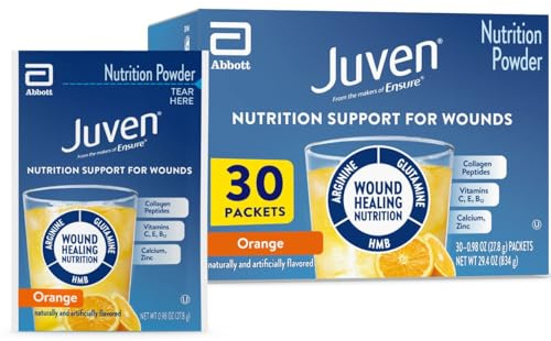 Juven Therapeutic Nutrition Drink Powder Including Collagen Peptides, Amino Acids, and HMB for Wound Healing Support, Orange, 30 Packets