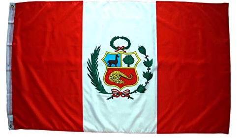 High Supply Bandera de Perú - 3 x 5 pies, bordes de doble costura, 100% poliéster, dos ojales de latón