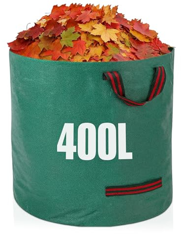 GroundMaster Round Heavy-duty Garden Waste Bags – 400L Woven Polypropylene Garden Sack – Waterproof Reinforced Extra-strong Waste Bags with Handle – Ideal for Leaves, Rubble, and Soil (Pack of 3)