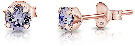 DTPsilver® Orecchini Donna Oro Rosa con Brillantini Punto Luce di Vero Cristallo 4 mm - Orecchini Punto Luce Oro - Orecchini Colorati - Orecchini Piccoli Oro Rosa - Orecchini Lobo Donna