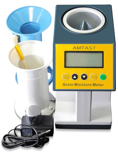 AMTAST Körner Feuchtigkeit Dichte Gewicht Tester Getreide Feuchtemessgerät Smart Density Tester für 24 Arten von Getreide, Haselnuss, Kaffeebohnen, Kakaobohnen, Reis, Weizen, Mais | Automatische Temperaturgewichtskompensation, breite Fehlerkorrektur, Mehrpunktkalibrierung für Feld- und Laboreinsatz (Modell