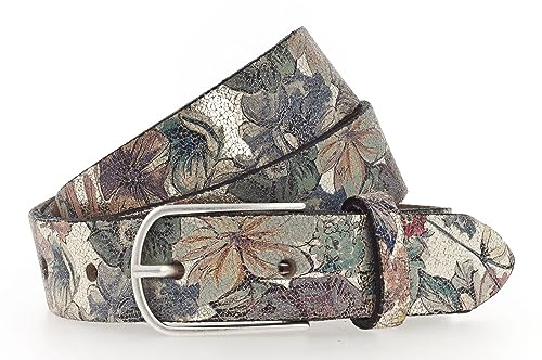 Vanzetti Mädchengürtel, Leder, silberne Glitzeroptik mit Blumen, Breite: 2,5 cm, 80 cm