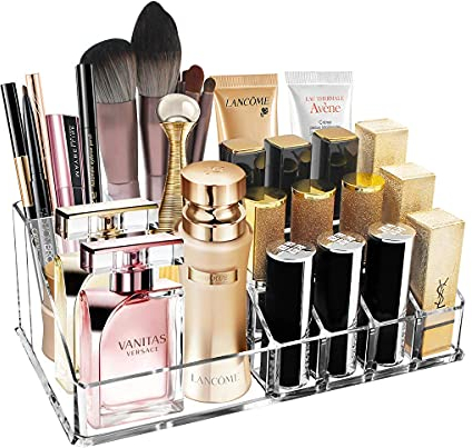 Ubitree Kosmetik Organizer, Lippenstiftständer mit 16 Fächern für Lippenstift Schminkpinsel Eyeliner Nagelgel Parfüm, Acryl Kosmetikvitrine für Badezimmer, Schlafzimmer Waschtische, Büro Schreibtisch