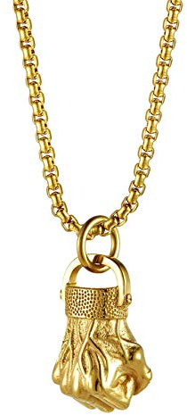 Flongo Herren-Kette Männer Anhänger Halskette aus Edelstahl Gold Silber Faust Gotik Biker Herren-Accessoires