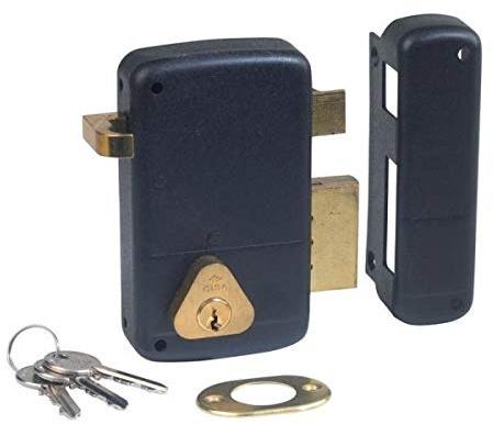 CISA 1502114619673 Serrure verticale à appliquer pour porte, cylindre intérieur, verrou et débarras, cadre poignée passante, entrée 45 mm, cylindre 50 mm, noir, main gauche