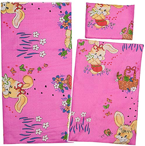 alles-meine.de GmbH 3 TLG. Set: große Puppendecke + Kissen + Unterlage - 100% Baumwolle - Mädchen Farben - 56 cm groß - Stoff - Bettwäsche - Puppenbettzeug/Puppenbettwäsche - ..