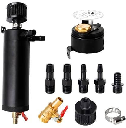 YESHMA Universal 750ml Billet Aluminum Baffled 2-Port Oil Catch Can Reservoir Tank with Breather Filter With Drain Valve