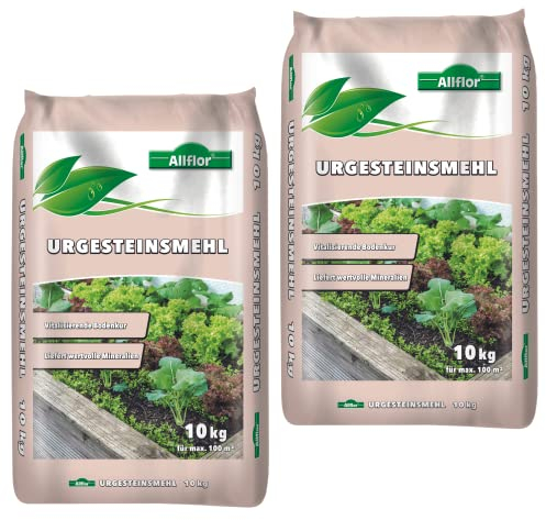 Allflor Urgesteinsmehl 2 x 10kg I Kieselsäure für leuchtende Farben & besseren Geschmack bei Obst & Gemüse I Dünger Hergestellt aus Lavastein I Enthält u.a. Kalk & Magnesium I Dünger Gemüse