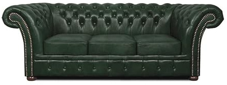 Chesterfield fåtölj Winfield Basic läder | vit | 2 till 4 veckors leveranstid (Cloudy Green, 3-sitsig)