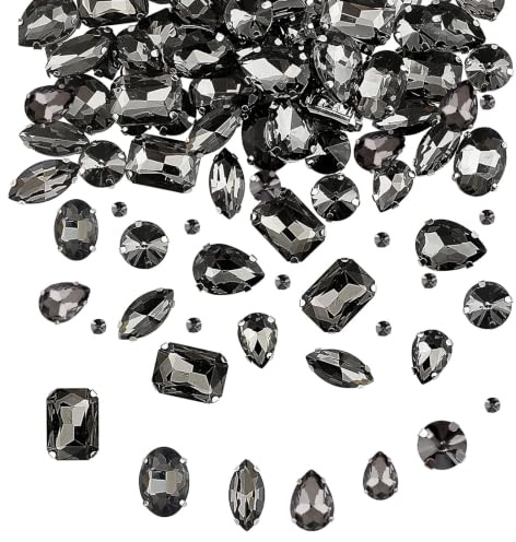 strass att sy på 186 Pcs smycken stenar diamant 7 Storlekar glas kristall strass, strasstenskläder dekorativa diamanter, handsydda diamanttillbehör för gör-det-själv-kläder brudskor (Grå)