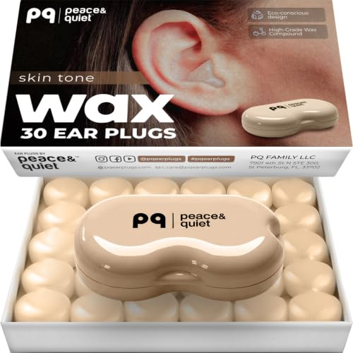 PQ Vaxöronproppar - 28 Beige Silikonvax för Sömn och Simning - Gel Öronproppar för Brusreducering, Öronskydd - Ljudblockerande Nivå 32 Db