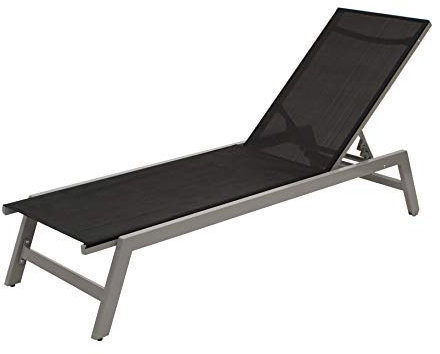 DEGAMO Gartenliege Rollenliege Corsica 192cm, Aluminium Silbergrau + Kunstgewebe schwarz wetterfest, Rückenteil 5-Fach verstellbar, Outdoor