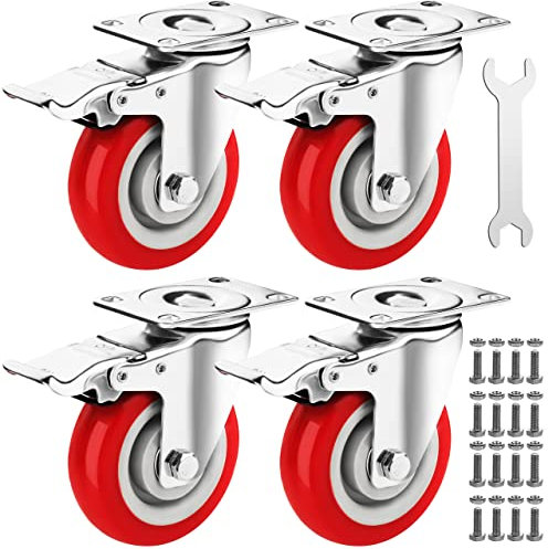 Castrek Set di 4 ruote girevoli da 10,2 cm, resistenti (capacità di carico di 997,9 kg), con freni, girevoli a 360 gradi, ideali per carrelli, mobili e banco da lavoro (4 freni)