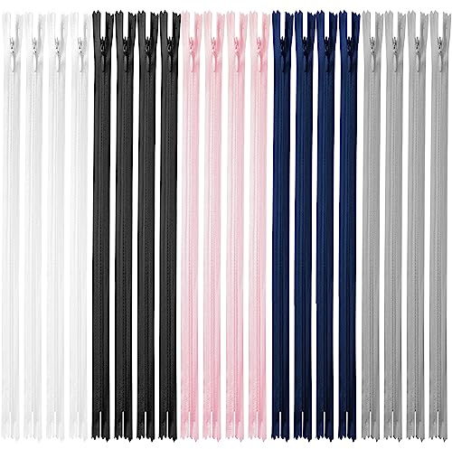Zeuwets Cremallera Invisible de Nylon - 20 Piezas de Colores Con Anillo de Metal - Kit para Costura, Manualidades, Bolsa, Ropa (5 Colores)