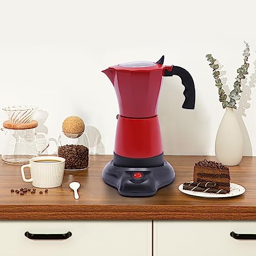 WSIKGHU Cafetera eléctrica de 300 ml, con base para 6 tazas de espresso de 480 W, base de aleación de aluminio, 360°, rotativo para la oficina y el hogar (rojo)