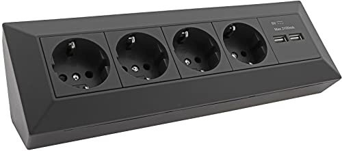 4-fach Steckdosenblock + 2x USB schwarz 250V~/ 16A | Grenuttag, köksuttag