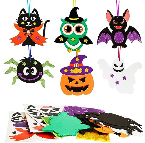 DKINY 12 Halloween Bastelsets Kinder DIY Fledermaus Kürbis Spinne Katzen | Eule Geist Mix&Match Kreativsets Bastelbedarf zum Basteln Kreative Kunsthandwerk mit Moosgummi Anhänger für Jungen Mädchen