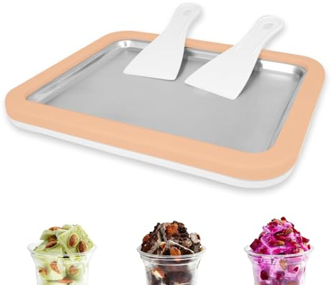 Instant Ice Cream Maker, Rolled Ice Cream Maker, Instant Gelato Pan/Roll, Homemade DIY, with 2 spatula, Frozen Yoghurt Plate Mini Freezer Kit Machine Peach Fuzz