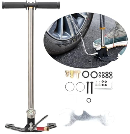 Pompe à air à 3 niveaux PCP - Pompe à main - Pompe à air haute pression - Avec manomètre - Longueur du tuyau : 0-4500 psi 30 MPa - Pour mini bouteilles de plongée, moto et voiture