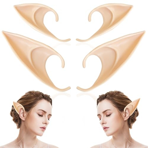 Yeefunjoy 2 Paar Elfenohren, Weiche Elfenohren Latex Elfenohren für Kinder Erwachsene, Latexohren Elfen hautfarben überschminkbar für Anime Dress Up Kostüm Make-up Zubehör Halloween Weihnachtsfeier