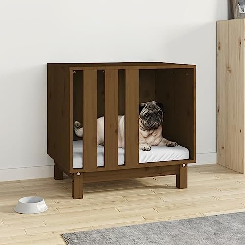 Rantry Abri pour Chien Marron 60 x 45 x 57 cm en Bois Massif de Pin, Maison pour Chien d'Intérieur et Plein Air