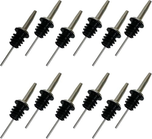 12 Pcs Stainless Steel Bottle Pourers Freeflow Pourer Liquor Pourer,Stainless Steel Liquor Pourers Bottle Dispenser for Wine Spirits Alcohol Olive Oil Syrup Bottles with Rubber Stopper