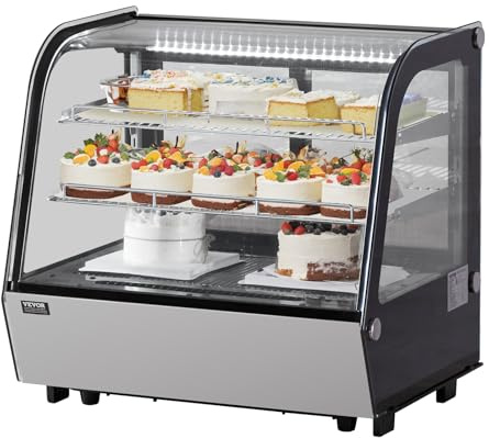 VEVOR Kühlvitrine Kühlschrankvitrine Gebäckvitrine Bäckereivitrine 115 L, 2-stufiger kommerzieller Kühlvitrinenschrank mit LED-Beleuchtung & TURBO-Kühlung & frostfreie Luftkühlung für Café