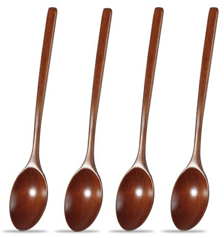 Cucchiaio Legno 4 Pz, 23.5 * 4.2cm Cucchiai di Cucina In Legno Cucchiai di Cucina In Legno, Cucchiai di Zuppa In Legno Tavolo Da Pranzo Cucchiaio per Casa Ristorante Cucina