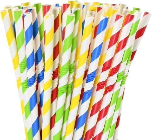 Paper Straws,100 Pcs Paper Drinking Straws for Wedding Party Restaurant Juice, Coffee Cold Drinks, Dessert and DIY Decoration Reg Design® (Stripe)