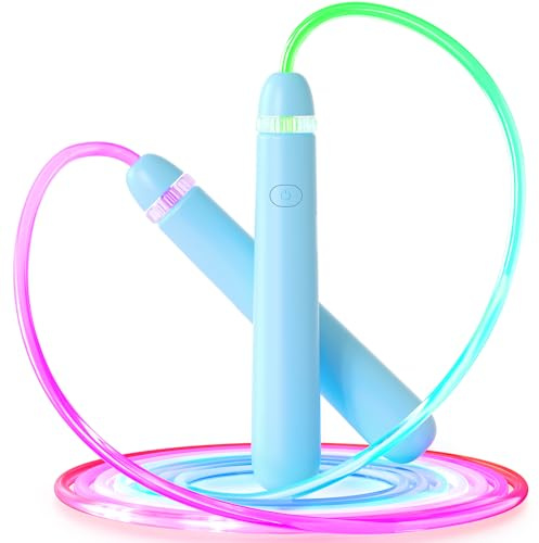ACHDOFITS LED-Springseil für Kinder, verstellbar, leuchtend, bunt, für Jungen, Mädchen, Erwachsene, Fitness und Workout