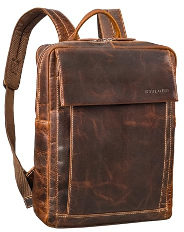 STILORD 'Eliano' Mochila Cuero Genuino Mujer y Hombre - Mochila Cuero Portatil 15-16 Pulgadas - Mochila Viaje Grande Ideal con Sistema de Acoplamiento para Carrito, Color:luino - marrón