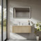 BRIDGE BENO Mueble de lavabo colgante con lavabo de resina mineral, cajón y puerta ultrafina de cierre suave, acento estriado, adecuado para baños grandes (Golden Sand, 100 cm)
