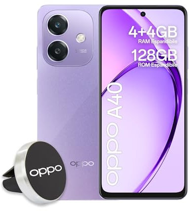 OPPO A40 Smartphone, Fotocamera AI 50MP, Selfie 5MP, Display 6.67” 90HZ LCD HD+, 5100mAh, RAM 4 Esp 8GB (+4GB Virtuali) +ROM 128GB, IP54, Supporto Auto [Versione Italia], Starry Purple
