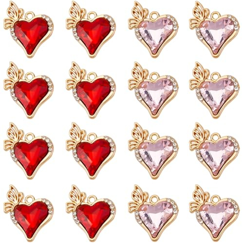 SUNNYCLUE 1 Box 20 Stück 2 Stile Strass Herzanhänger Glas Herzanhänger Kristall Liebe Valentinstag Kleine Rote Und Rosa Herzen Anhänger Für Schmuckherstellung Halsketten Ohrringe Kunsthandwerk Damen