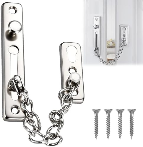 Xiciki Door Chain Lock Security Chain Door Bolt, Stainless Steel Heavy Duty Anti-Theft Latch, Sliding Bolt Bolt Guard Safety Lock with Spring Anti-Theft snap 4 Screws for Front Door Home, Hotel