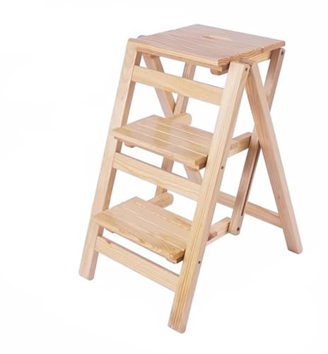 Wooden Step Stool Ladder, 3-Tier Folding Step, Durable Stepladders for Safety and Storage, Supports up to 330 lb, Ideal for Shelf Access and Sitting Chair