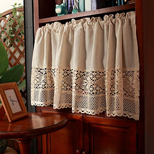 Shabby Chic Küche & Bistrogardine Rustikale Spitze Fensterbehandlung für Badezimmer unter Waschbecken Kleiderschrank Beige (100 x 60 cm/150 x 60 cm) Perfekte Wohnkultur