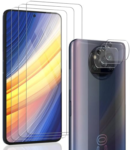 Zerrshoo Protector Pantalla para Xiaomi Poco X3 Pro / X3 NFC, Cristal Vidrio Templado 3 Piezas con Protector Lente Cámara 3 Piezas, Dureza 9H Anti-Arañazos, Amigable para Funda, HD Clara