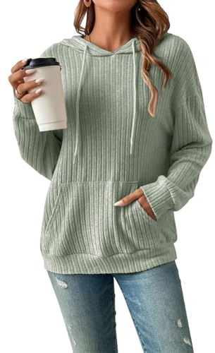 Decorie Kapuzenpullover Damen Hoodie Elegant Pullover Langarm Casual Sweatshirt Strickpullover mit Kapuze Lamgarmshirt Oberteil Kapuzenpulli für Herbst Winter (Grün,XL)