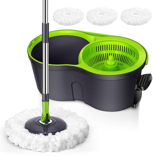 Eukue Juego de Fregona y Cubo con Pedal, 2en1 Mopa de Limpieza Suelos con 3 Almohadillas Microfibra, Fregona Mopa con Cubo Escurridor, Mopas para Limpiar Azulejos y Paredes, Verde
