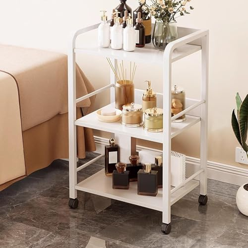 JingNian Friseurwagen Rollwagen mit Rollen Und Schubladen, Salon Trolley Mit Ablagen, Kosmetikwagen Arbeitswagen Weiß-Gold, Moderner Beistellwagen für Bad, Wohnzimmer, Büro, Beauty Salon(White)