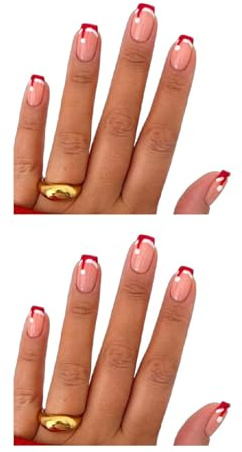 Lot de 24 faux ongles de Noël artificiels à bout français à presser pour femme