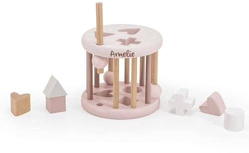Mainely Personalisierbares Sortierspiel Rad Rosa – Formenlernen & Feinmotorik – für Babys ab 12 Monaten – mit Namen personalisiert – Label Label